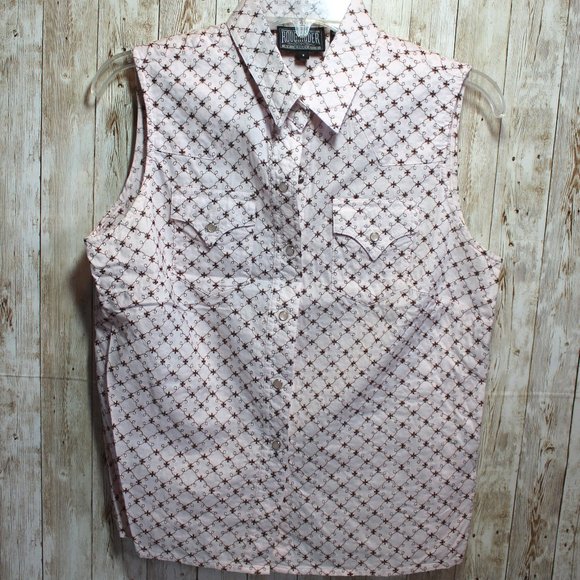 RoughRider Pink w/brown Sleeveless Snap Down Small - Picture 1 of 3